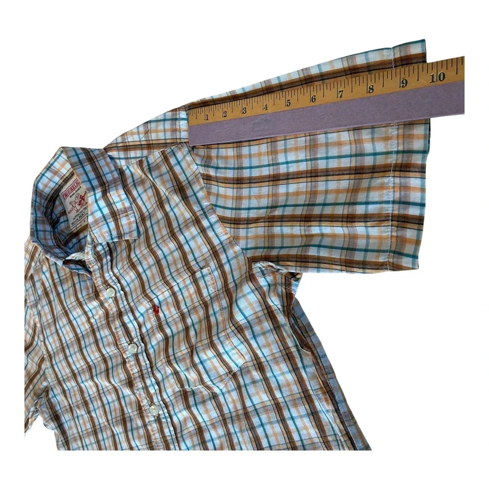 True Religion World Tour Plaid Shirt Men's L Section Ricky Row Seat Button‎ Up